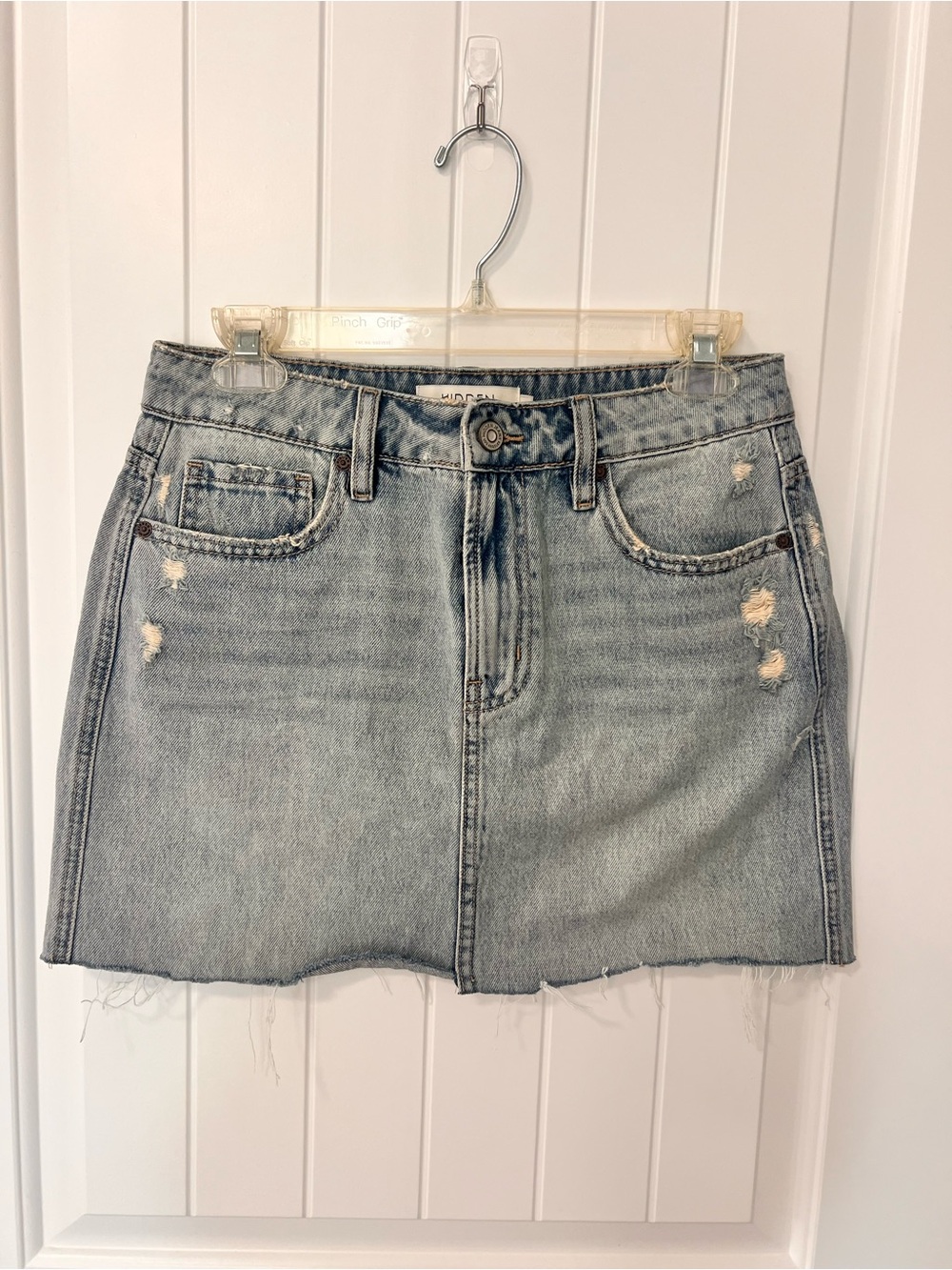 Washed Blue Denim Mini Skirt - Casual Distressed Style